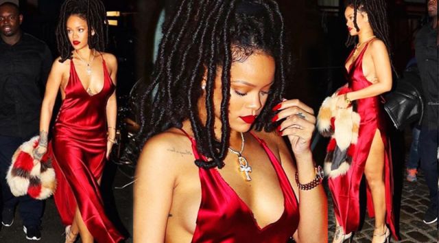 Rihanna Kırmızı Elbisesiyle Yürek Hoplattı